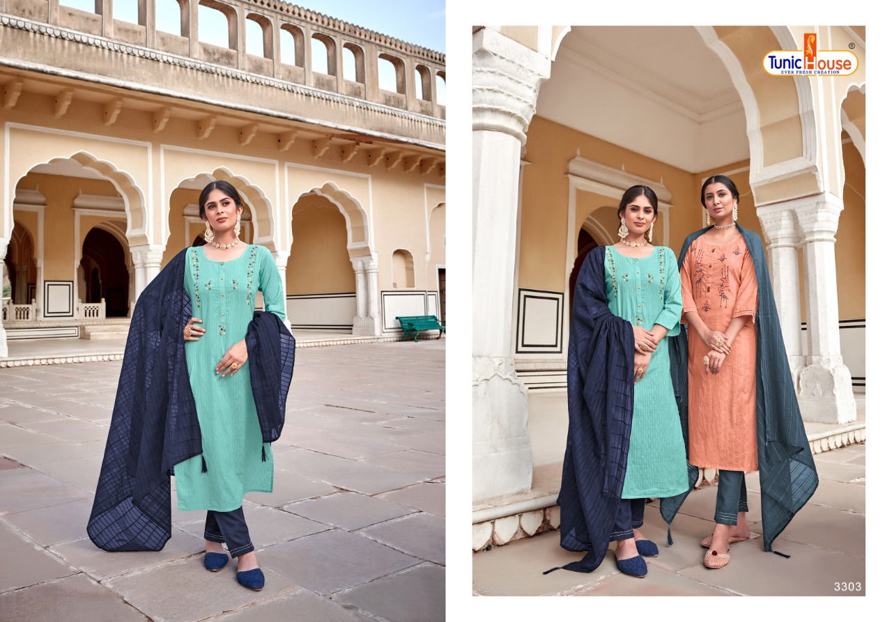 Tunic House Rooh Heavy Designer Cotton Fancy Wear Kurti Pant With Dupatta Readymade Collection